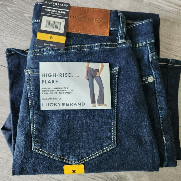 NWT Lucky Brand Womens Stevie Two Way Stretch Blue High Rise Flare Jeans US Sz 8 - Picture 5 of 16